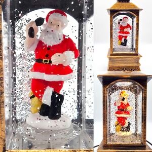 Festive Santa On The Phone Spinning Musical Christmas Snowglobe Lantern
